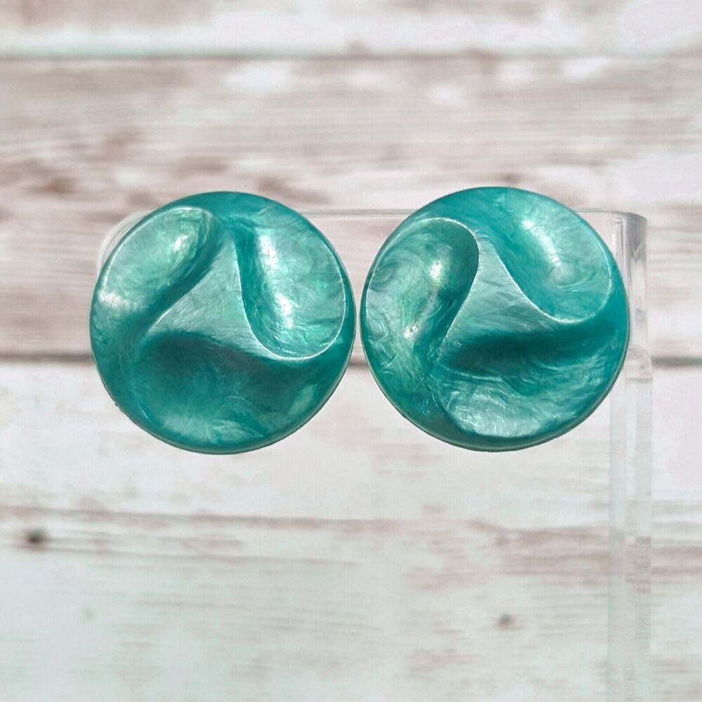 Vintage Clip On Earrings - Aqua-ish Stamped Western Germany